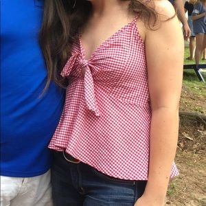 Red and White Gingham Tank with Bow Tie